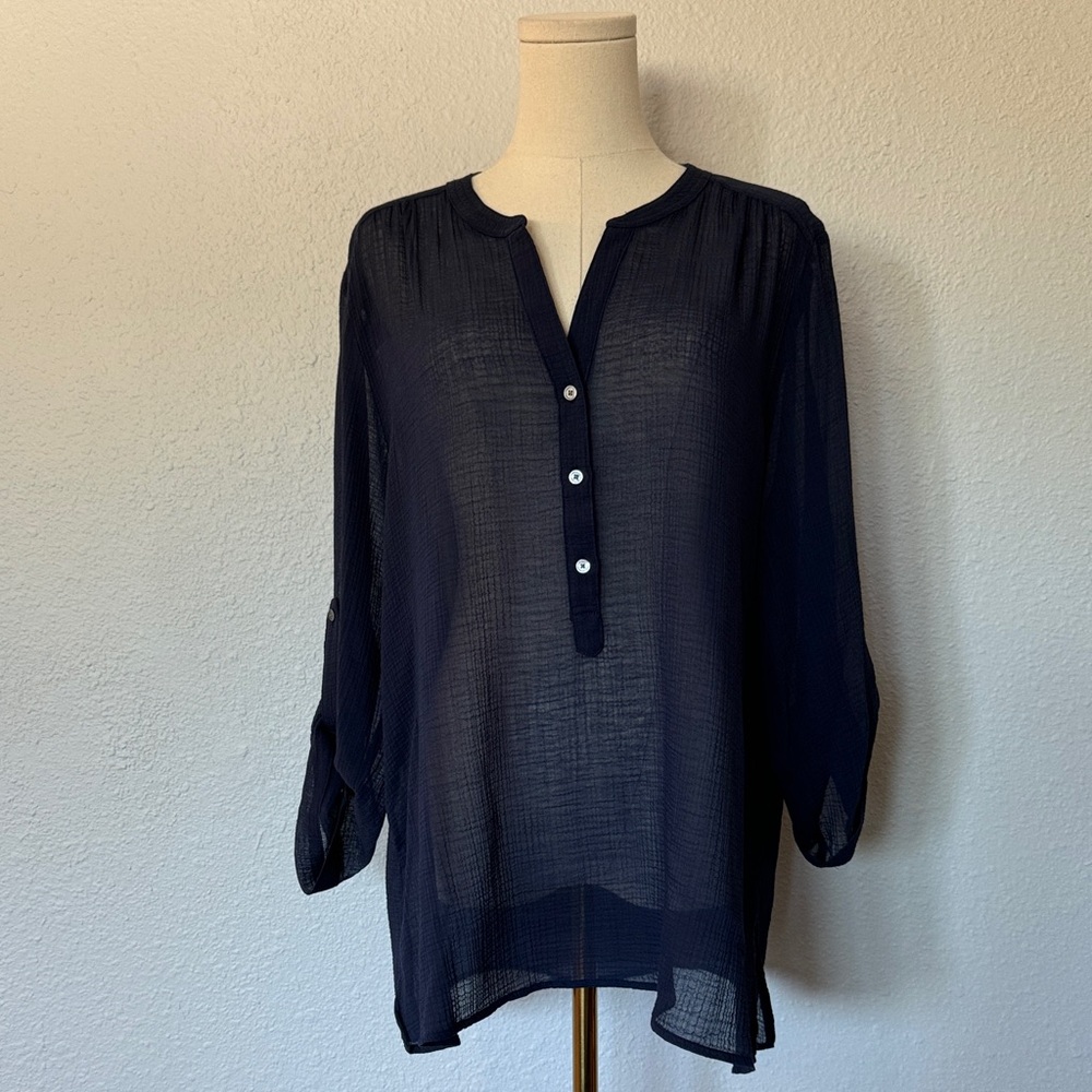 Tommy Bahama Coastal Gauze Sheer Top Navy size XL